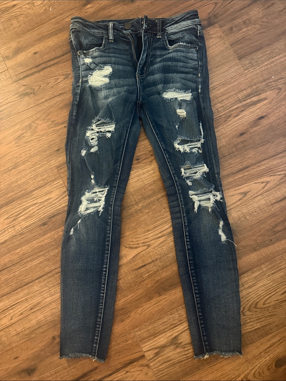 American Eagle Outfitters Dark Blue Distressed Skinny Jeans